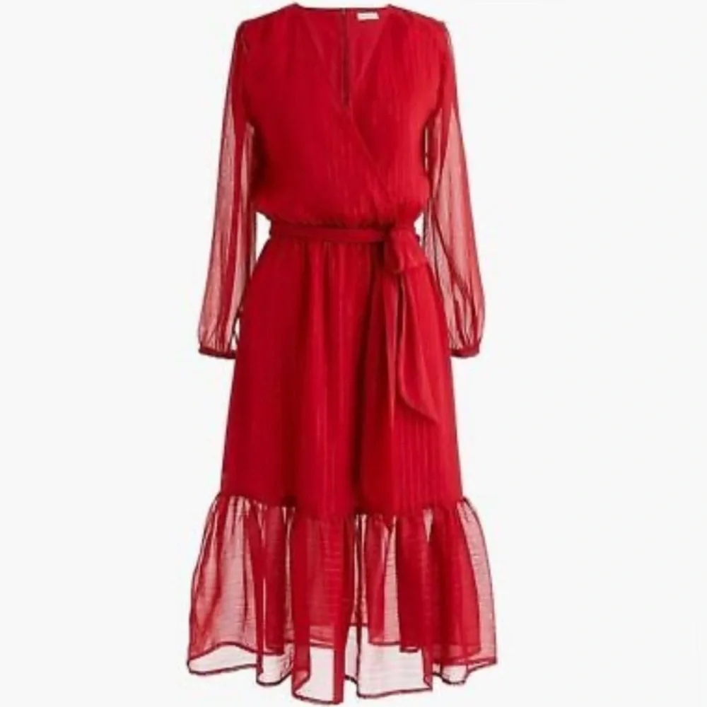 J. Crew Point Sur faux-wrap dress in Lurex crinkle chiffon Size 0